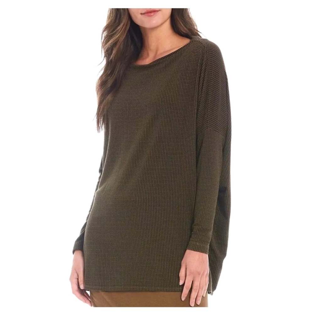 Bryn Walker Dimitri Nocola Houndstooth Black Brown Long Sleeve Tunic Top